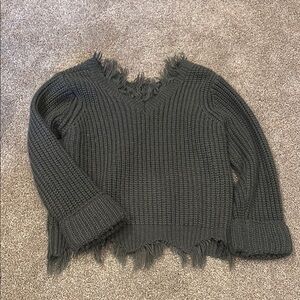 Girls Frayed Hem Gray Sweater